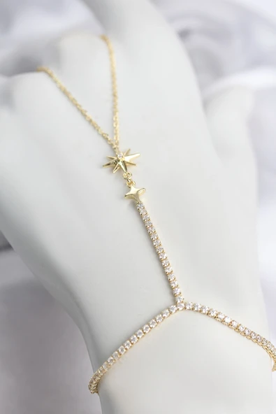 Gold Renk Pirinç Zirkon Taşlı Kutup Yıldızı Model Şahmeran ürün görseli 1