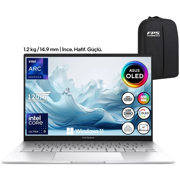 Zenbook 14 OLED UX3405CA Core Ultra 9 285H Intel Arc Graphics 32GB Ram 2tb SSD 14" 3k 120Hz W11 Taşınabilir Bilgisayar ürün görseli 1