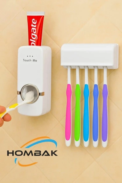 5'li Diş Fırçalık Macun Sıkıcı Seti Duvara Monte Beyaz Hijyenik Pratik Organizer ürün görseli 1