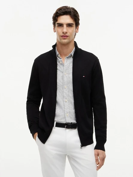 ESSENTIAL COTTON ZIP THRU Erkek Siyah Kazak - MW0MW36517 ürün görseli 1