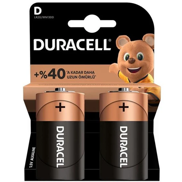 Duracell LR20/MN1300 D Büyük Boy Pil (2'Li Paket) ürün görseli 1