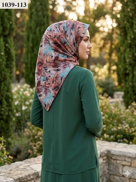 Lopres Soft Pamuk Eşarp (Kızılkahve-Su yeşili ) 1039-113 ürün görseli 1