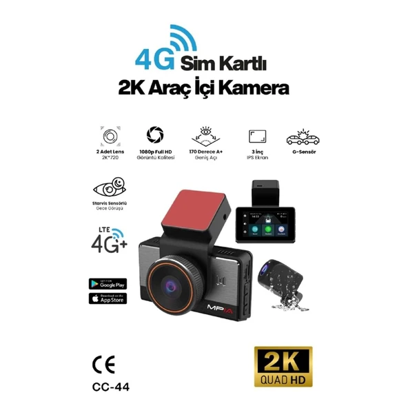 MPIA CC-44 3.0" IPS Ekran GPS 2K QUAD HD Ön Kamera 4.5G Araç Kamerası ürün görseli 1