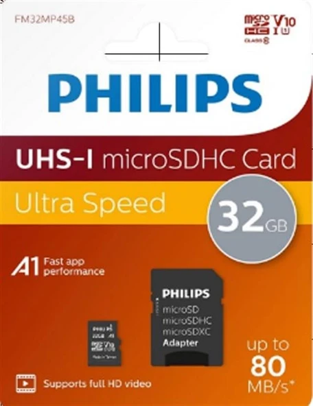 Philips FM32MP45B/00 32GB Class10 UHS-I U1 TF Adaptörlü Micro SDHC Hafıza Kartı ürün görseli 1