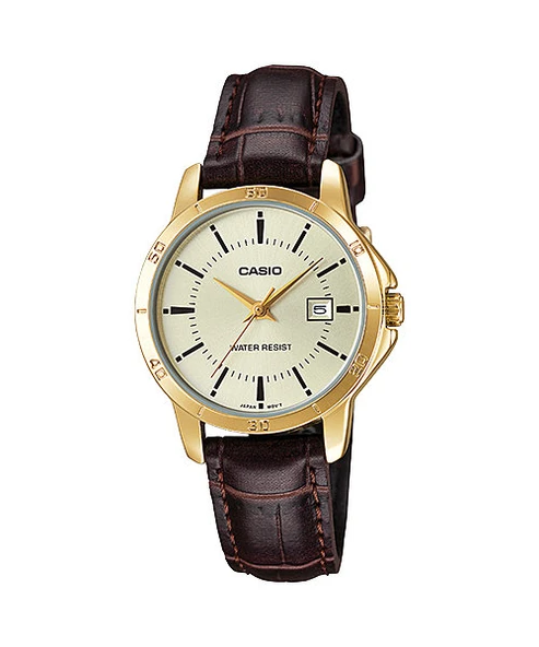 Casio LTP-V004GL-9AUDF Quartz Deri Kahverengi Sarı Kadran 30 mm Kadın Kol Saati ürün görseli 1