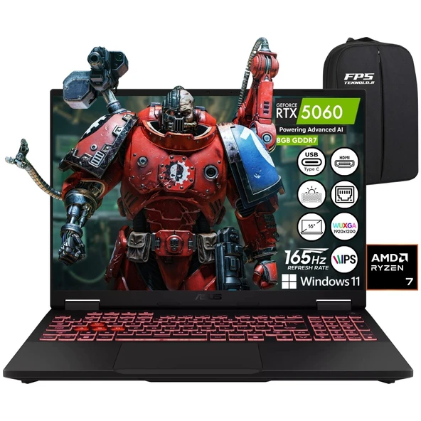 Tuf Gaming A16 FA608UM Ryzen 7 260 RTX5060 16GB Ram 512GB SSD 16" IPS Wuxga 165Hz W11 Taşınabilir Bilgisayar ürün görseli 1