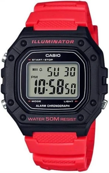 CASIO W-218H-4BVDF KIRMIZI SİLİKON KORDON DİJİTAL ERKEK KOL SAATİ ürün görseli 1