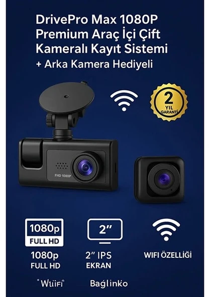 LCD Ekranlı 1080p 3 Kameralı Araç İçi Kamera Geri Görüş Destekli Gece Görüşlü G Sensörlü ürün görseli 1