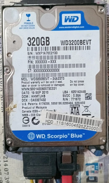 (2.EL-Sıfır Ayarında) 320GB Western Digital WD3200BEVT 5400RPM Sata 3.0 Gbps 2.5" Harddisk ürün görseli 1