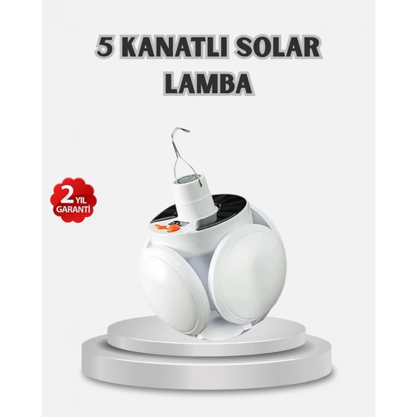 Güneş Enerjili ve USB Şarjlı LED Kamp Lambası – 5 Farklı Işık Modlu, Askılı Tasarım ürün görseli 1