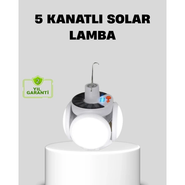 Solar Güneş Enerjili ve USB Şarjlı 5 Kanatlı LED Kamp Lambası ürün görseli 1