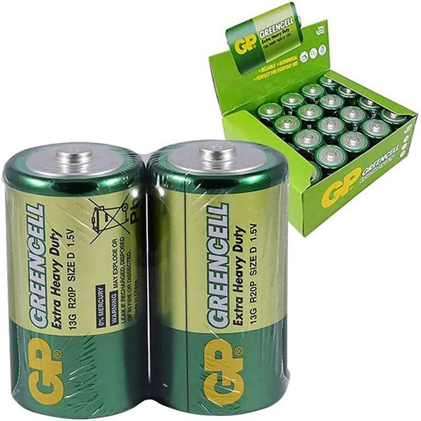 GP Greencell R20 1.5V Büyük D Boy Çinko-Karbon Pil 20'Li Paket (13G) ürün görseli 1