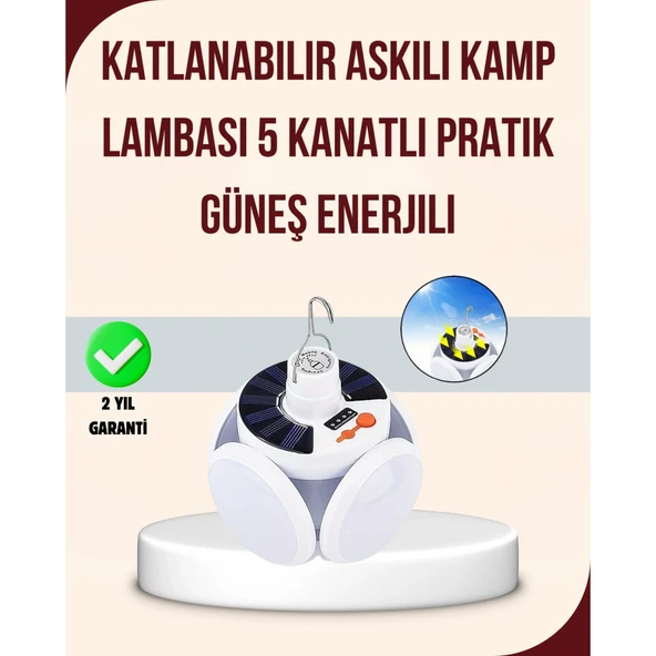 Güneş Enerjili USB Şarj Edilebilir 5 Modlu Katlanabilir LED Kamp Işığı ürün görseli 1