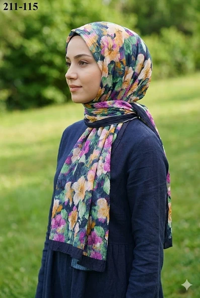 Sharell Bambu Kraş Pamuk Şal (Lacivert) 211-115 ürün görseli 1