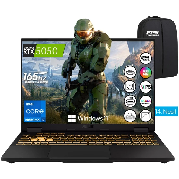 Tuf Gaming F16 FX608JHR-RV047W I7-14650HX RTX5050 115W 64GB Ram 2tb SSD 16" Wuxga IPS 165Hz W11 Taşınabilir Bilgisayar ürün görseli 1