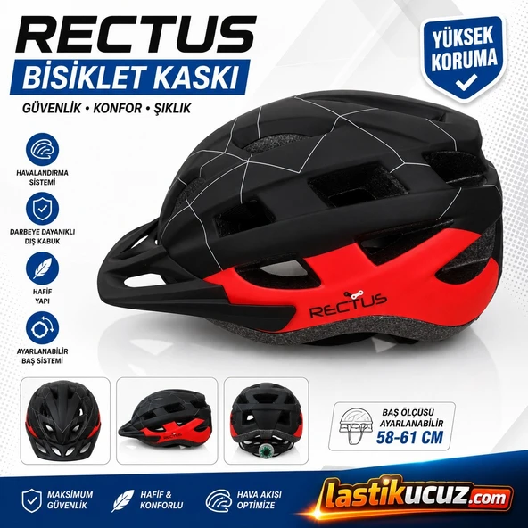 BİSİKLET KASKI Y-48 (KIRMIZI SİYAH YETİŞKİN VİZÖRLÜ LED IŞIKLI BEDEN 58/61) ürün görseli 1