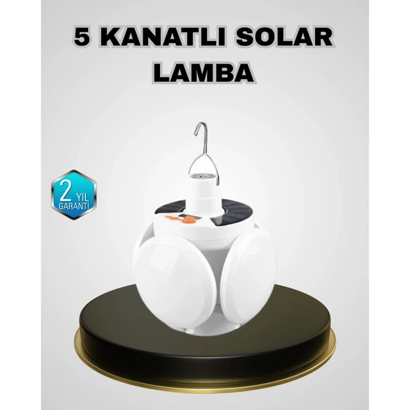 5 Kanatlı Solar Kamp Lambası – USB Şarjlı, Taşınabilir, IP65 Su Geçirmez Bahçe Lambası ürün görseli 1