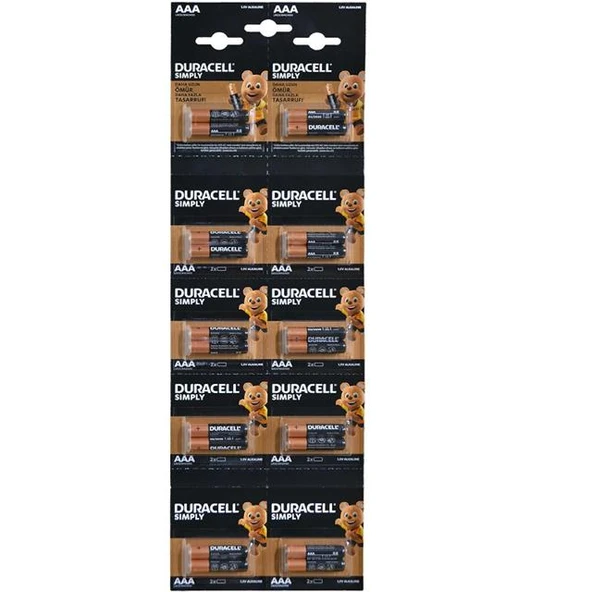 Duracell Alkalin 1.5 Volt AAA 20’Li İnce Kalem Pil LR03/MN2400 ürün görseli 1