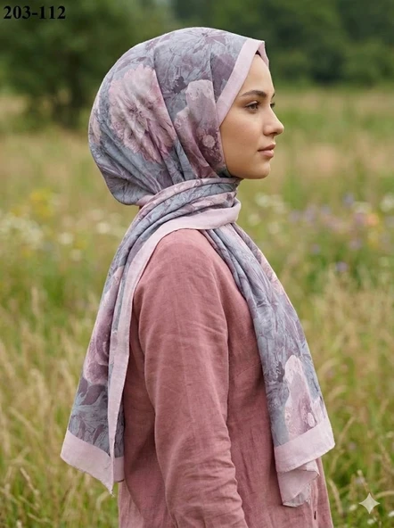 Moon Scarf Bambu Kraş Pamuk Şal (Pudra) 203-112 ürün görseli 1