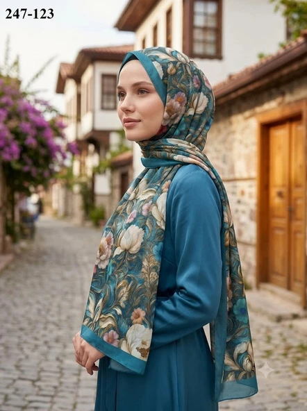 Sharell Fransız İpeği Şal (Koyu Turkuaz) 247-123 ürün görseli 1