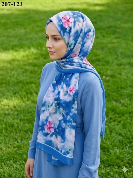 Moon Scarf Bambu Kraş Pamuk Şal (Mavi) 207-123 ürün görseli 1
