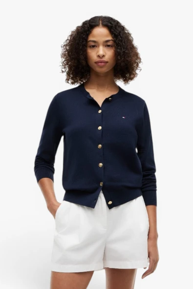 CO JERSEY STITCH C-NK LS CARDI Kadın Mavi Kazak - WW0WW42370 ürün görseli 1