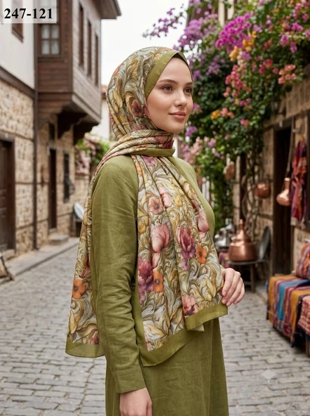 Sharell Fransız İpeği Şal (Yağ Yeşili) 247-121 ürün görseli 1