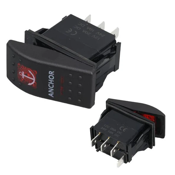 Powermaster ﻿Çapa Irgatı Sembollü Yaylı Işıksız 4 Pinli On-Off 12-24V Marin Switch ürün görseli 1