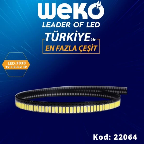 1 Volt 3.0 - 3.2 3030 SMD 10000 - 15000  (Büyük Artı Küçük Eksi) 3 Volt Led Bar Ledleri (Tvnizi açıp içindeki led barla birebir aynısı olduğunu görmeden almayınız. Sonrasında iade ALMAMAKTAYIZ.) ürün görseli 1