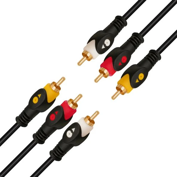 Powermaster PM-2017 Gold Uç 1.5 Metre Siyah 3 Rca + 3 Rca Kablo ürün görseli 1