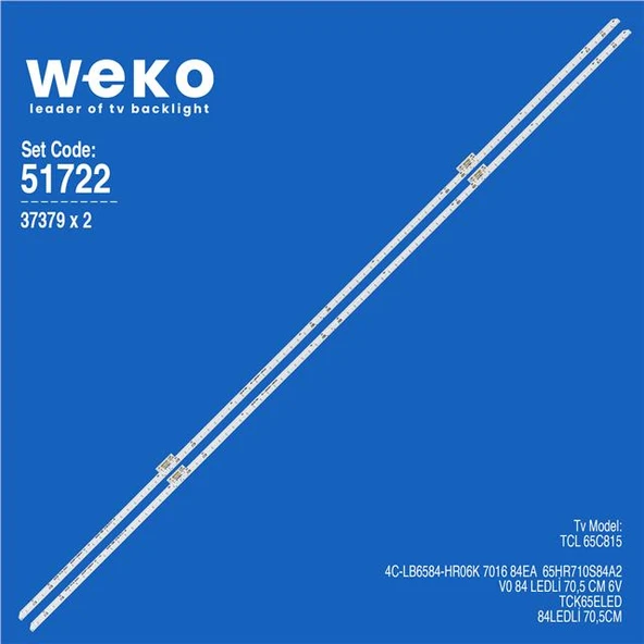 Wkset-6722 37379X2 4C-Lb6584-Hr06k 7016 84Ea  2 Adet Led Bar  (Mavi Işık Çift Soket) (84Led) (Tvnizi açıp içindeki led barla birebir aynısı olduğunu görmeden almayınız. Sonrasında iade ALMAMAKTAYIZ.) ürün görseli 1