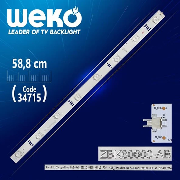 ARCELİK _ 55 _ APOLLON _ 8X8+8X7 _ 2121C_8S1P_NH_L2 P76 - 58.8 Cm 8 Ledli - WK-10/WK-043 Led Tv Bar ürün görseli 1