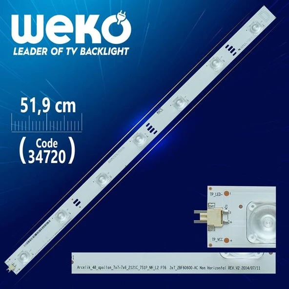 ARCELİK_48_APOLLON_7X7+7X6_2121C_7S1P_NH_L2 P76 3X7 ZBF60600-AC - 51.9 Cm 7 Ledli - WK-14 Led Tv Bar ürün görseli 1