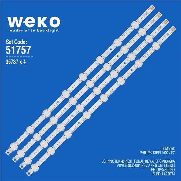 Wkset-6757 35737X4 Lg Innotek 43Inch_Funai_Rev.A_3Pcm00768a  4 Adet Led Bar (Tvnizi açıp içindeki led barla birebir aynısı olduğunu görmeden almayınız. Sonrasında iade ALMAMAKTAYIZ.) ürün görseli 1