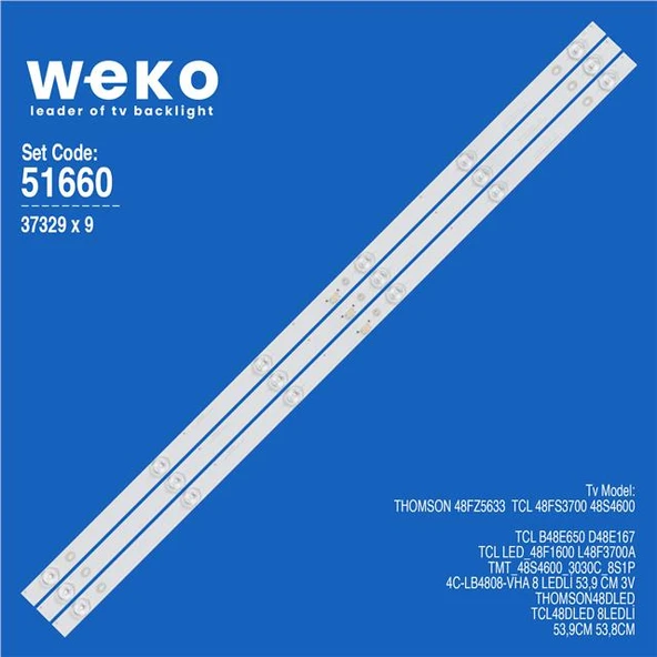 Wkset-6660 37329X9 Tmt_48S4600_3030C_8S1P 4C-Lb4808-Vha 9 Adet Led Bar (Tvnizi açıp içindeki led barla birebir aynısı olduğunu görmeden almayınız. Sonrasında iade ALMAMAKTAYIZ.) ürün görseli 1