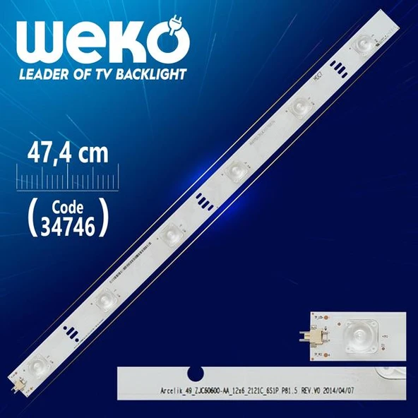 ARCELİK_49_ZJC60600-AA_12X6_2121C_6S1P P81.5 REV.V0 - 47.4 Cm 6 Ledli - WK-47 Led Tv Bar ürün görseli 1