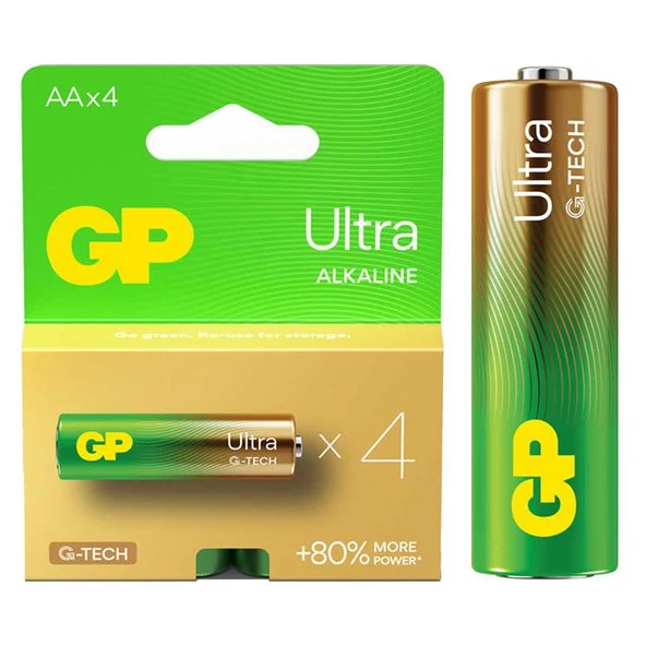 GP Ultra Alkalin AA LR6 İnce Kalem Pil G-Tech (4'Lü Paket) ürün görseli 1