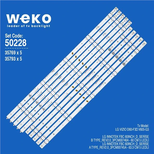 Wkset-5228 35769X5 35793X5 Lg Innotek Fbc 60Inch_D_Serise 10 Adet Led Bar (Tvnizi açıp içindeki led barla birebir aynısı olduğunu görmeden almayınız. Sonrasında iade ALMAMAKTAYIZ.) ürün görseli 1
