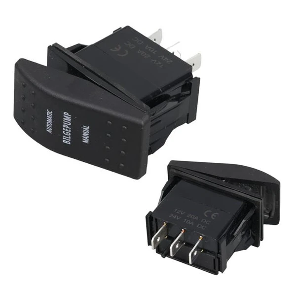 Powermaster ﻿Sintine Pompa Sembollü Işıksız Yaylı 3 Pinli On-Off 12-24V Marin Switch ürün görseli 1