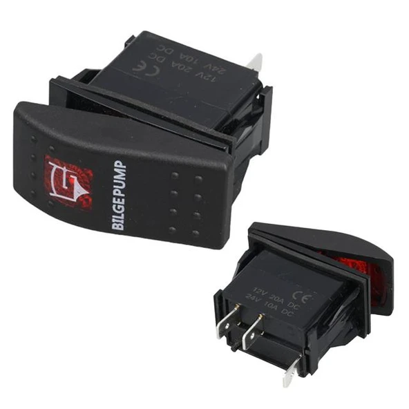 Powermaster ﻿Sintine Pompa Sembollü Işıklı 3 Pinli On-Off 12-24V Marin Switch ürün görseli 1