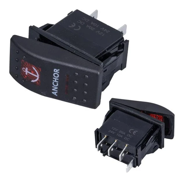 Powermaster ﻿Çapa Irgatı Sembollü Yaylı Işıksız 3 Pinli On-Off 12-24V Marin Switch ürün görseli 1