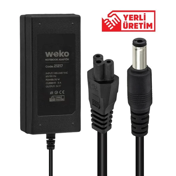 Weko 24 Volt 3 Amper 70 Watt Notebook Yerli Üretim Adaptör (5.5*2.5 Uçlu) ürün görseli 1