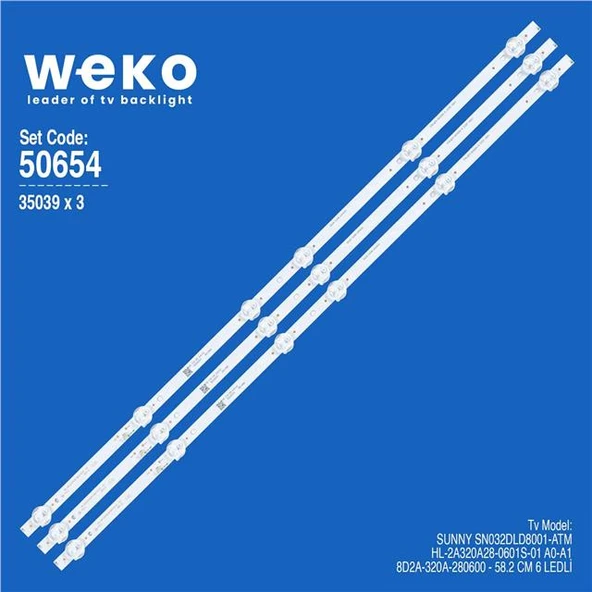 Wkset-5654 35039X3 Hl-2A320A28-0601S-01 A0-A1 - 8D2A-320A-280600 3 Adet Led Bar (Tvnizi açıp içindeki led barla birebir aynısı olduğunu görmeden almayınız. Sonrasında iade ALMAMAKTAYIZ.) ürün görseli 1