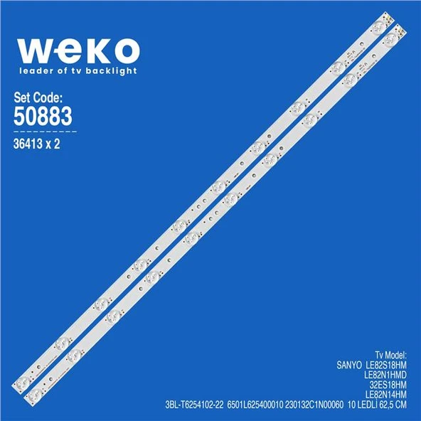 Wkset-5883 36413X2 3Bl-T6254102-22  6501L625400010 230132C1N00060  2 Adet Led Bar (Tvnizi açıp içindeki led barla birebir aynısı olduğunu görmeden almayınız. Sonrasında iade ALMAMAKTAYIZ.) ürün görseli 1