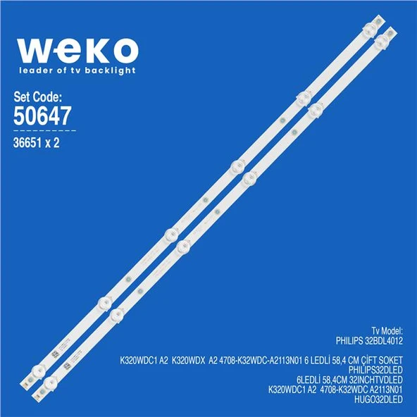 Wkset-5647 36651X2 K320wdc1 A2  K320wdx  A2  Çift Soket 2 Adet Led Bar (Tvnizi açıp içindeki led barla birebir aynısı olduğunu görmeden almayınız. Sonrasında iade ALMAMAKTAYIZ.) ürün görseli 1