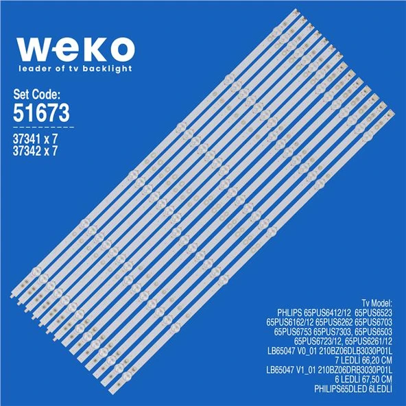 Philips 65PUS6753 65'' 14 Adet Tv Led Bar (Tvnizi açıp içindeki led barla birebir aynısı olduğunu görmeden almayınız. Sonrasında iade ALMAMAKTAYIZ.) ürün görseli 1