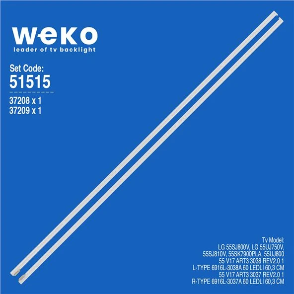 Wkset-6515 37208X1 37209X1 55 V17 Art3 3037/3038 2 Adet Led Bar (60Led) (Tvnizi açıp içindeki led barla birebir aynısı olduğunu görmeden almayınız. Sonrasında iade ALMAMAKTAYIZ.) ürün görseli 1
