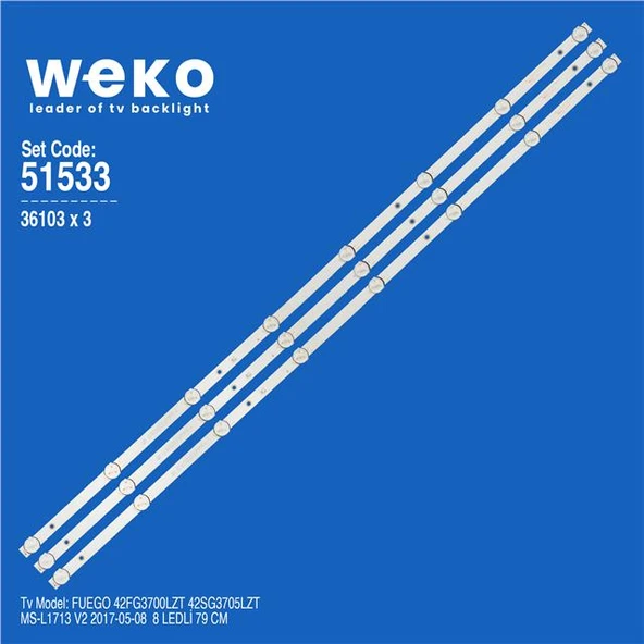 Wkset-6533 36103X3 Ms-L1713 V2 Sj.Cx.D4200402-3030Cs-M  3 Adet Led Bar (Tvnizi açıp içindeki led barla birebir aynısı olduğunu görmeden almayınız. Sonrasında iade ALMAMAKTAYIZ.) ürün görseli 1