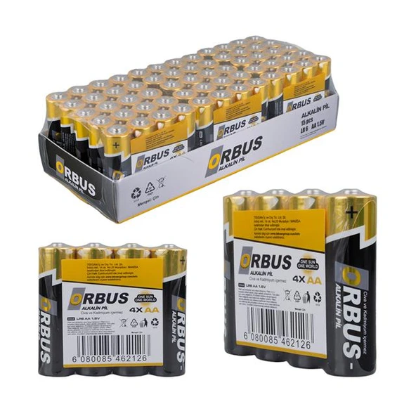 Orbus KLRORB-LR06-4B 1.5V AA 60 Adet 4'Lü Paket Alkalin Kalem Pil ürün görseli 1