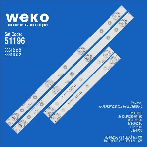 Wkset-6195 36612X2 36613X2 Ms-L0928-L/R 4 Adet Led Bar (Tvnizi açıp içindeki led barla birebir aynısı olduğunu görmeden almayınız. Sonrasında iade ALMAMAKTAYIZ.) ürün görseli 1
